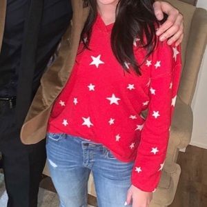Red and white star sweater with hood
